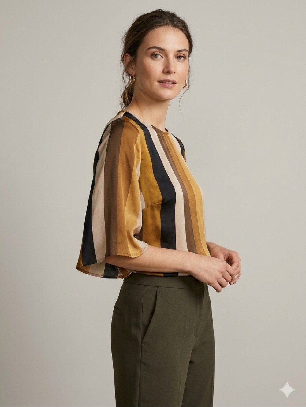 Soya Concept Premium - satin striped blouse with bell sleeves